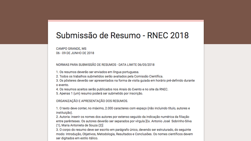 Submissão Resumos Encontro Anual RNEC 2018 