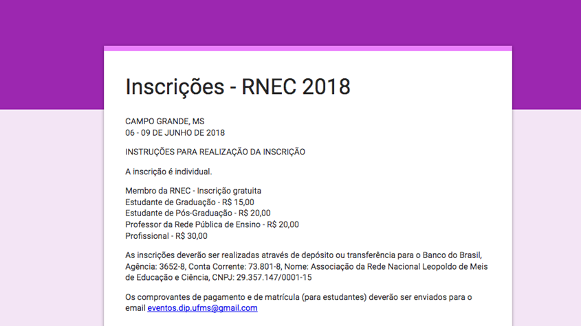 Inscrição no Encontro Anual RNEC 201